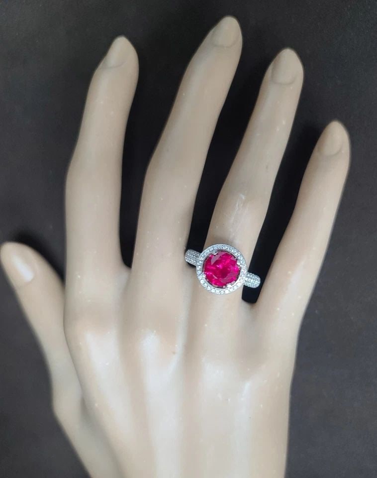 18K WHITE GOLD ENGAGEMENT DIAMOND RING 2.55 CARAT GEM ROUND RUBY (1 of 2)