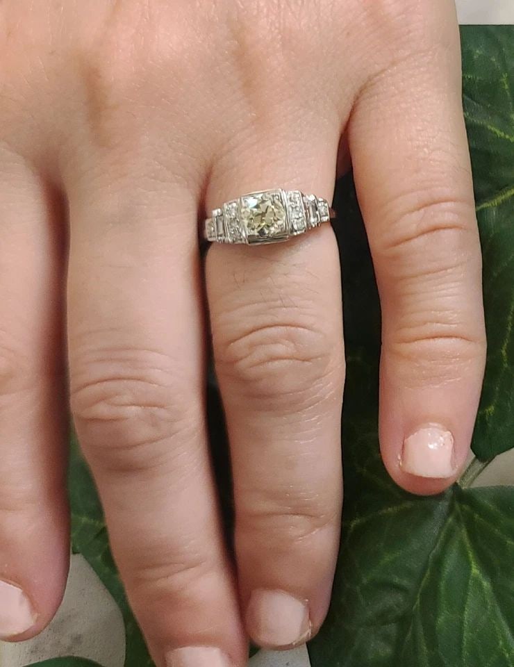 VINTAGE 18K WHITE GOLD ENGAGEMENT RING 1.03CT. NATURAL OLD EURO CUT DIAMOND (1 of 2)