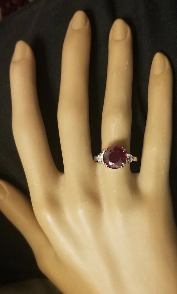 14K WHITE GOLD 4.04CT. ENGAGEMENT RING GEM NATURAL FILLED RUBY ROUND CUT (1 of 2)