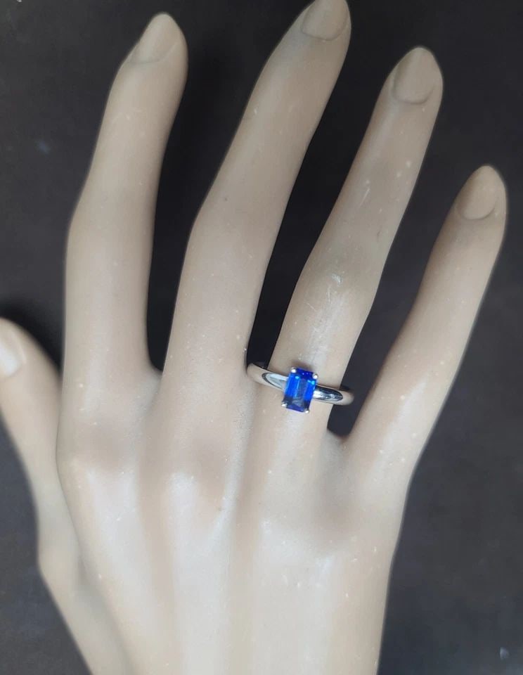 VINTAGE PLATINUM BLUE SAPPHIRE ENGAGEMENT RING 1.24CT EMERALD CUT DESIGN MIMI SO (1 of 2)