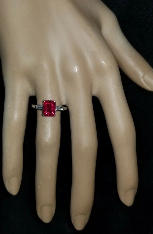 VINTAGE PLATINUM ENGAGEMENT RING 2.12CT. LAB GROWN RUBY EMERALD CUT (1 of 2)