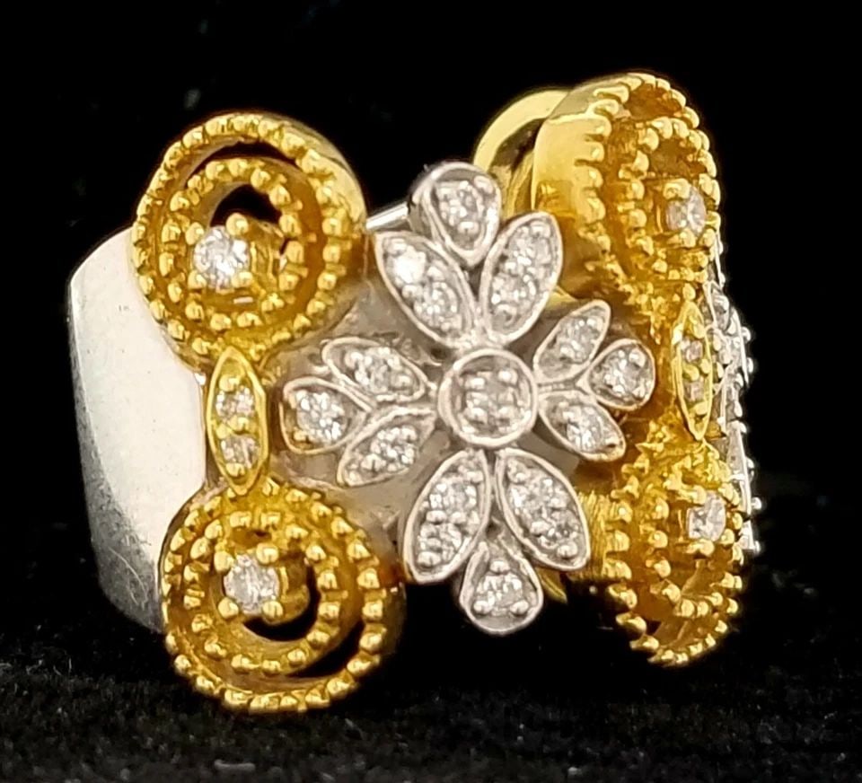 18K YELLOW WHITE GOLD RING 0.65CT. NATURAL DIAMOND SONIA B (1 of 2)