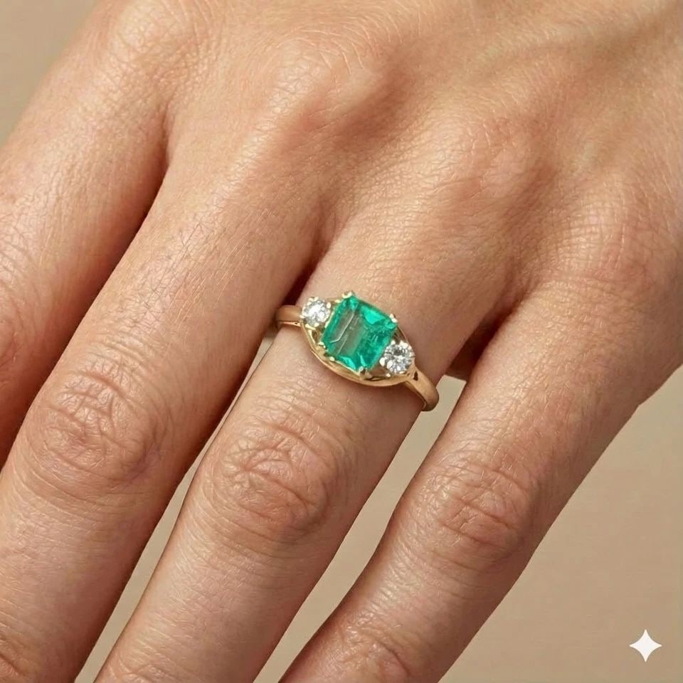 VINTAGE 14K YELLOW GOLD RING 1.55CT.NATURAL COLOMBIAN GREEN EMERALD CUT: VINTAGE 14K YELLOW GOLD RING 1.55CT.NATURAL COLOMBIAN GREEN EMERALD CUT Gorgeous Vintage 14K Yellow Gold Ring featuring a natural Colombian emerald in classic emerald cut. The center stone weighs 1.55
