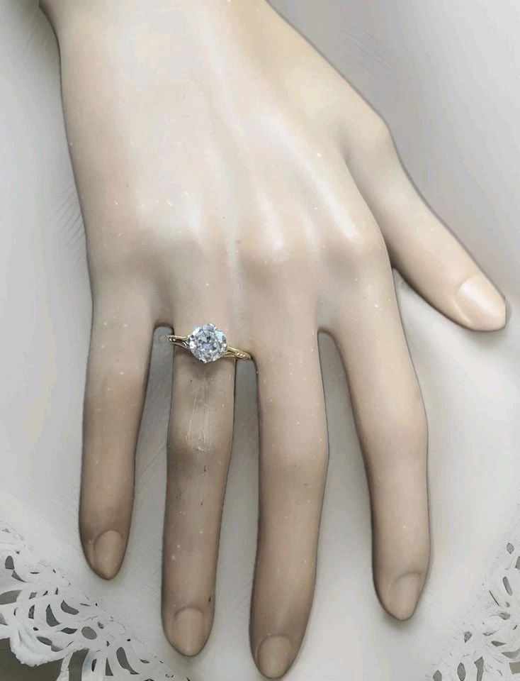 14K YELLOW GOLD VINTAGE ENGAGEMENT RING 1.45CT.LAB-GROWN OLD EURO DIAMOND: 14K YELLOW GOLD VINTAGE ENGAGEMENT RING 1.45CT.LAB-GROWN OLD EURO DIAMOND This stunning vintage Art Deco filigree engagement ring is crafted in solid 14K yellow gold and features a lab-grown Old Europ