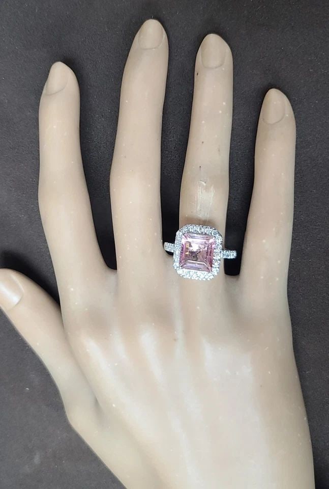 14K WHITE GOLD ENGAGEMENT RING 3.85CT. NATURAL PINK TOURMALINE SQUARE SHAPE: 14K WHITE GOLD ENGAGEMENT RING 3.85CT. NATURAL PINK TOURMALINE SQUARE SHAPE Gorgeous 14K white gold emerald engagement ring. Center Natural pink tourmaline square shape. weight 3.85ct. size 8.7x8.5mm 