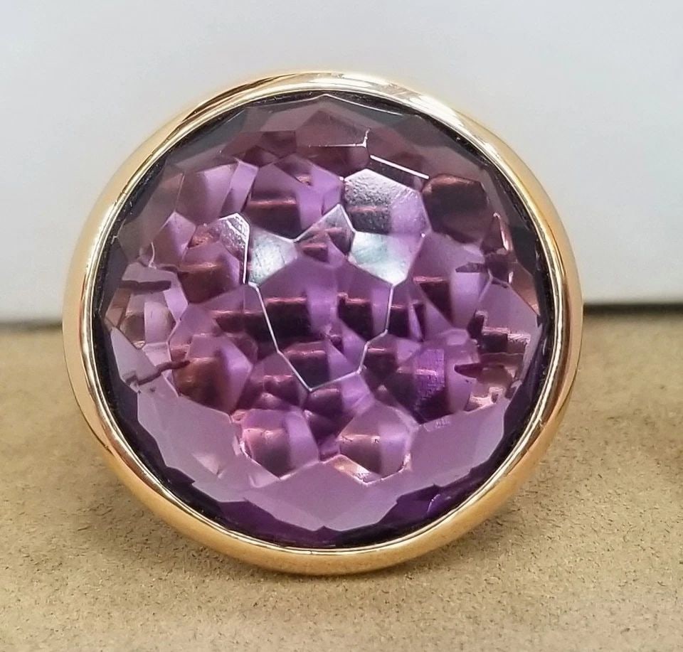 18K YELLOW GOLD ENGAGEMENTRING 23.75CT. NATURAL PURPLE ROUND AMETHYST (1 of 2)