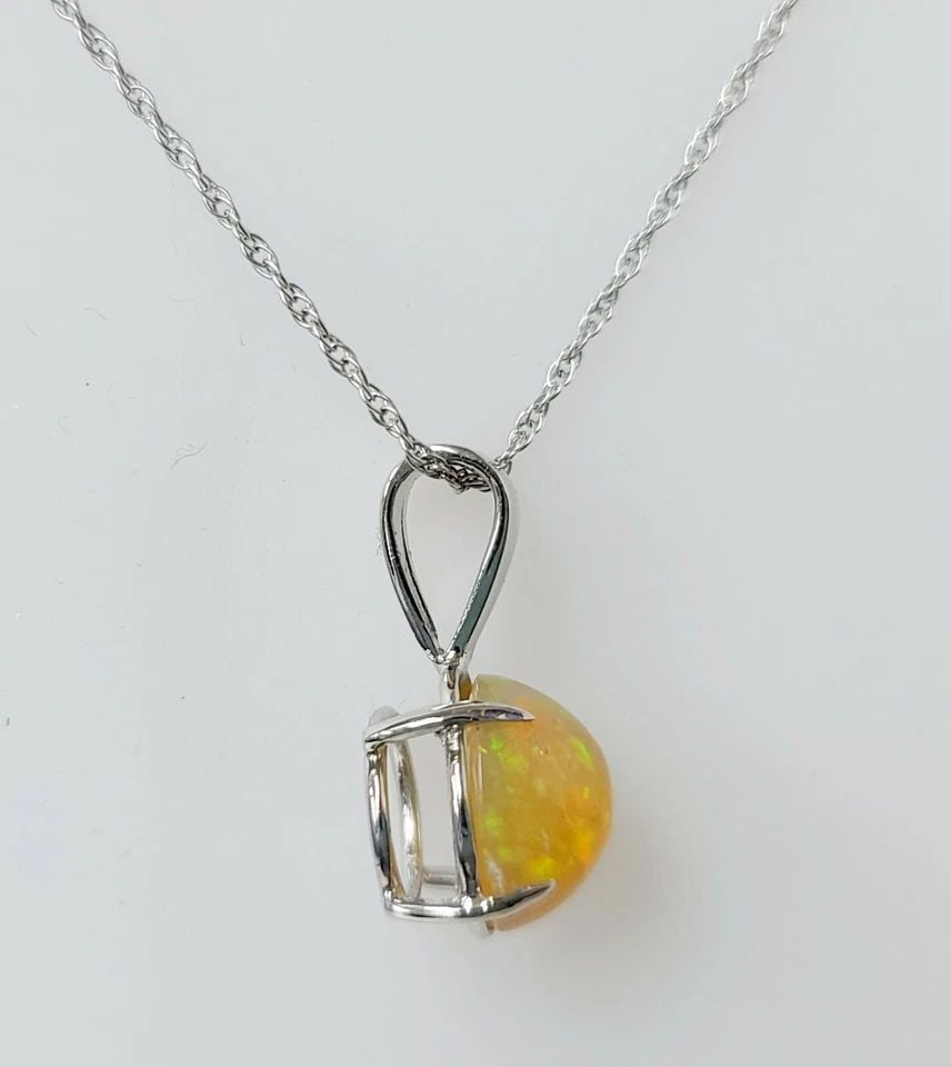 VINTAGE 14K WHITE GOLD NECKLACE PENDANT NATURAL OPAL 4.95CT. OVAL CABOCHON (1 of 2)