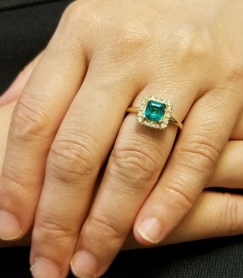 14K YELLOW RING GOLD GEM GREEN EMERALD 0.95CT. (1 of 2)