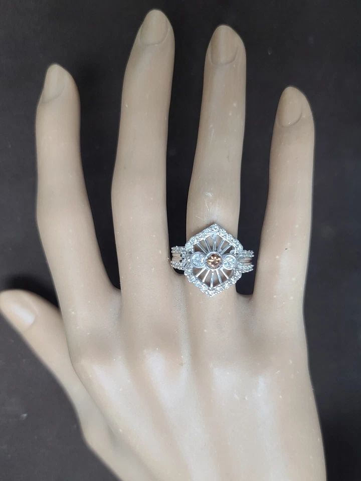 14K WHITE GOLD RING 1.15CT. NATURAL CHAMPAGNE DIAMOND ROUND CUT SI1-H (1 of 2)