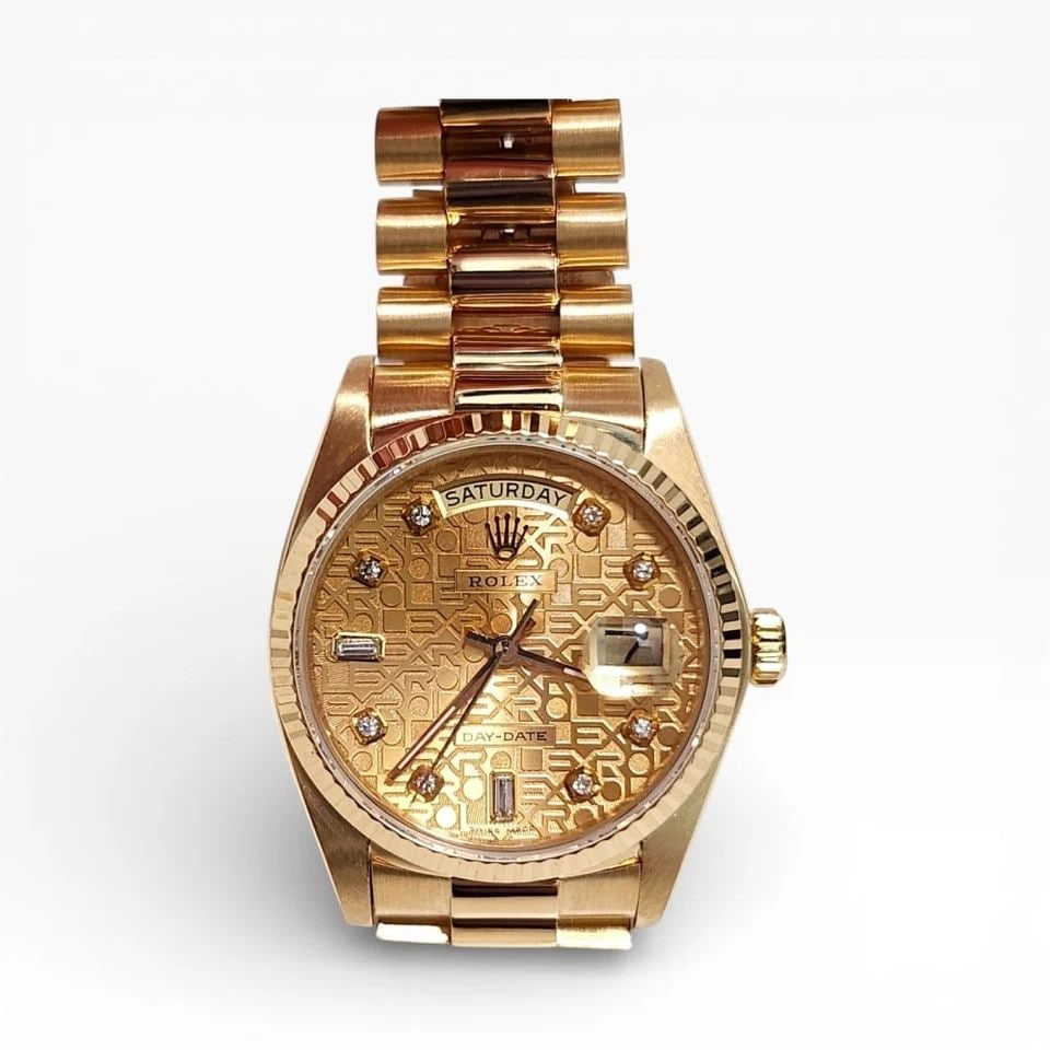 W/BOX ROLEX DAY DATE 36 MM 18K YELLOW GOLD PRESIDENT AUTOMATIC WATCH 18038 1979: W/BOX ROLEX DAY DATE 36 MM 18K YELLOW GOLD PRESIDENT AUTOMATIC WATCH Manufacturer Rolex Category Mens Day Date 36mm Subcategory SINGLE QUICK Reference Number 18038 Band Yellow Gold Band Color Yellow B