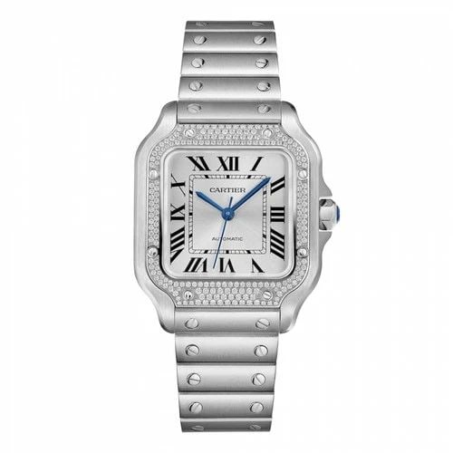 NEW CARTIER SANTOS DE CARTIER MEDIUM STAINLESS STEEL AUTOMATIC WATCH W4SA0005: NEW CARTIER SANTOS DE CARTIER MEDIUM STAINLESS STEEL AUTOMATIC WATCH Manufacturer Cartier Category Santos De Cartier Reference Number W4SA0005 Additional Keywords Medium Band Type Stainless Steel Beze