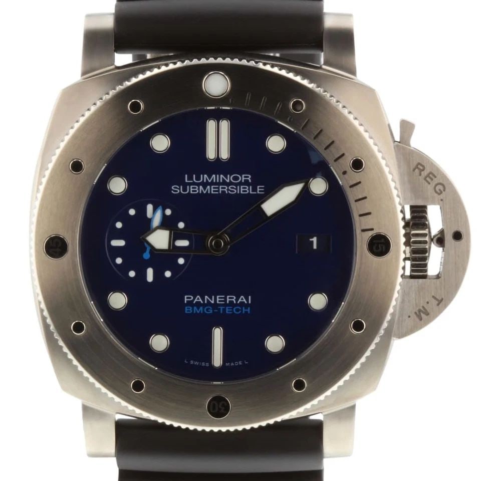 PANERAI LUMINOR 1950 SUBMERSIBLE BMG-TECH 47 MM BLUE WATCH PAM00692 PAM 692: PANERAI LUMINOR 1950 SUBMERSIBLE BMG-TECH 47 MM BLUE WATCH Manufacturer Panerai Category Luminor 1950 Subcategory Submersible BMG-Tech Reference Number PAM00692 Band Color Black Band Type Rubber Strap