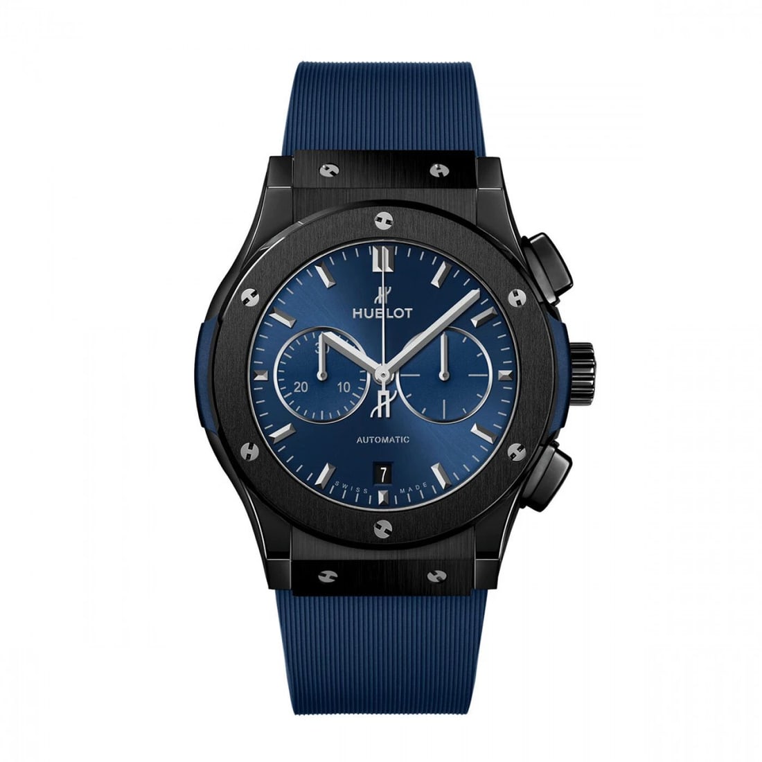 NEW HUBLOT CLASSIC FUSION CERAMIC AUTOMATIC 42 MM BLUE WATCH 541.CM.7170.RX: NEW HUBLOT CLASSIC FUSION CERAMIC AUTOMATIC 42 MM BLUE WATCH Manufacturer Hublot Category Classic Fusion Reference Number 541.CM.7170.RX Band Color Blue Band Type Rubber Box Yes Condition New with tag
