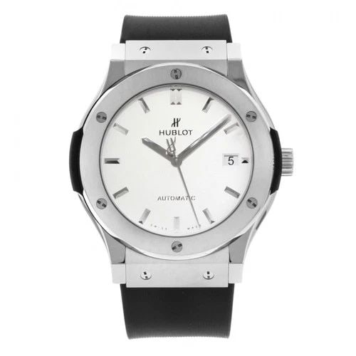 NEW HUBLOT CLASSIC FUSION TITANIUM SILVER 45 MM AUTOMATIC WATCH 511.NX.2611.RX: NEW HUBLOT CLASSIC FUSION TITANIUM SILVER 45 MM AUTOMATIC WATCH Manufacturer Hublot Category Classic Fusion Subcategory Titanium Reference Number 511.NX.2611.RX Band Color Black Band Type Rubber Box Y