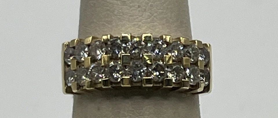 14KT YELLOW GOLD & DIAMOND DOUBLE BAND RING SIZE 5.5 (1 of 1)