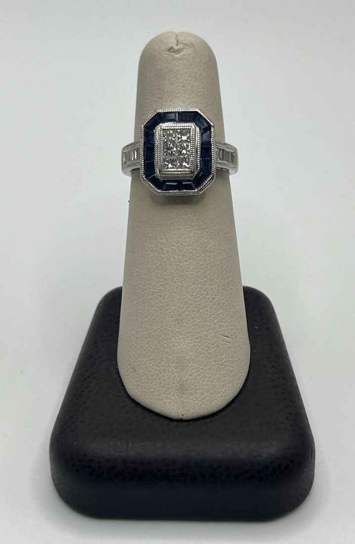 18K WHITE GOLD, DIAMOND & SAPPHIRE RING SIZE 6.5 LOOSE (1 of 2)