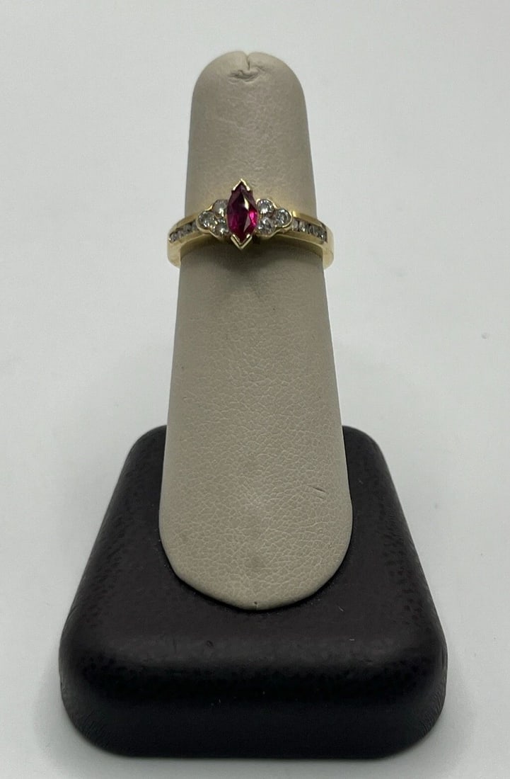 14KT YELLOW GOLD, DIAMOND & RUBY RING SIZE 6.75 (1 of 1)