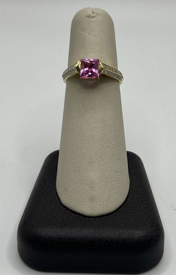 14KT YELLOW GOLD, DIAMOND & PINK SAPPHIRE RING SIZE 6.25/6.5 (1 of 2)