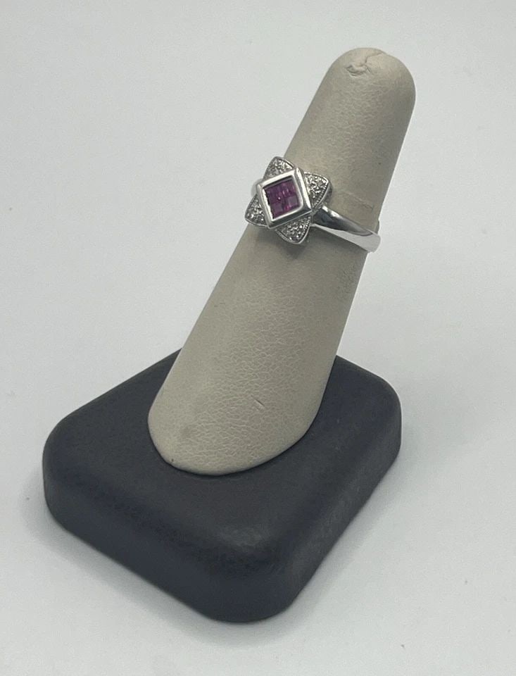 14K WHITE GOLD, RUBY & DIAMOND RING SIZE 7 - 2