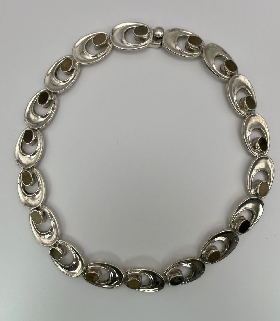 SCROLL NECKLACE 16" WITH SAND COLORED STONES (1 of 2)