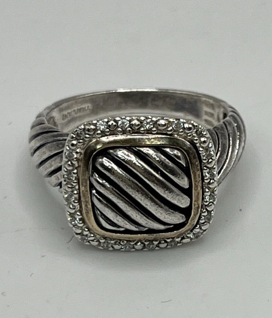 ATR DESIGNER STERLING SILVER 14K YELLOW GOLD NATURAL DIAMOND CABLE RING SIZE 8 (1 of 2)