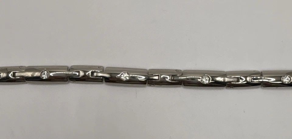 STERLING SILVER WITH COLORLESS STONES LONG LINK BRACELET 7.5" 28.6 GRAMS (1 of 1)