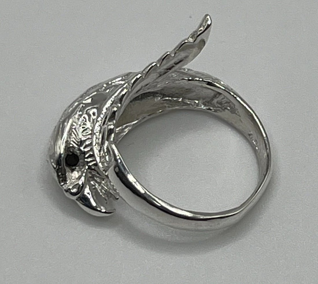 STERLING SILVER "EAGLE" RING WITH BLACK DIAMOND EYES (1 of 2)