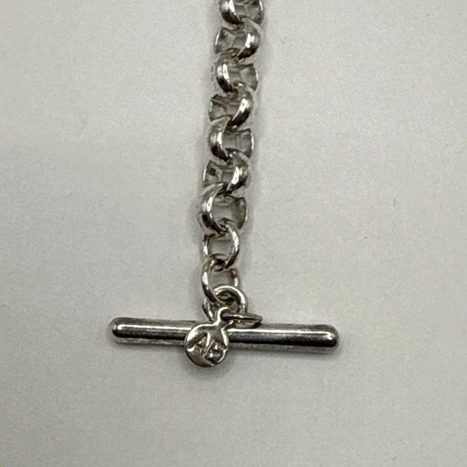 STERLING SILVER 7.5" CIRCLE LINK BRACELET WITH HEART AND COLORLESS STONE CHARM (1 of 1)