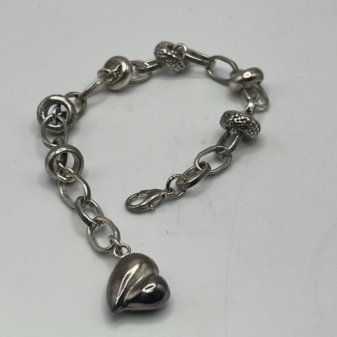 STERLING SILVER LINK BRACELET WITH HEART 7.5" (1 of 2)