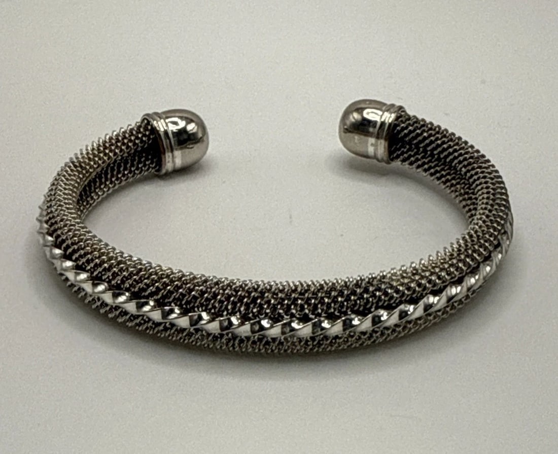 SPIRAL MESH 925 SILVER CUFF BRACELET 22.8 GRAMS (1 of 2)