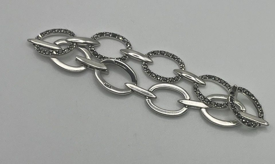 STERLING SILVER & MARCASITE 7.5" OVAL LINK BRACELET (1 of 1)