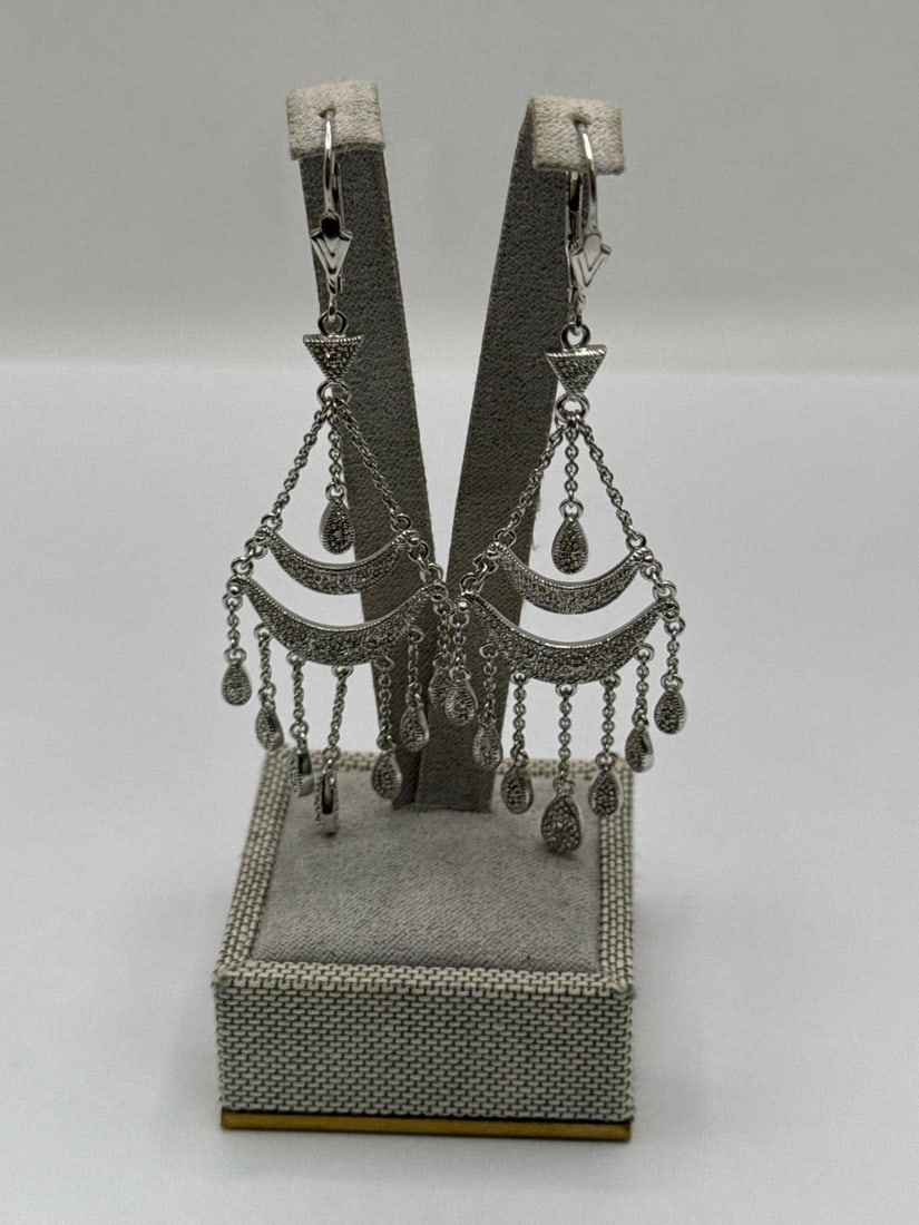 925 STERLING SILVER ROUND-CUT DIAMOND CHANDELIER DANGLING EARRINGS (1 of 2)