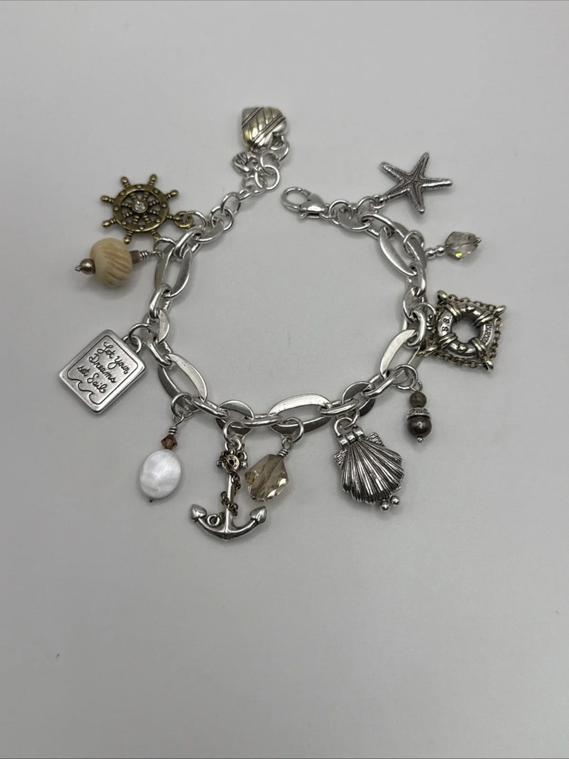 BRIGHTON NANTUCKET NAUTICAL ANCHOR SHELL STARFISH CHARM BRACELET (1 of 2)