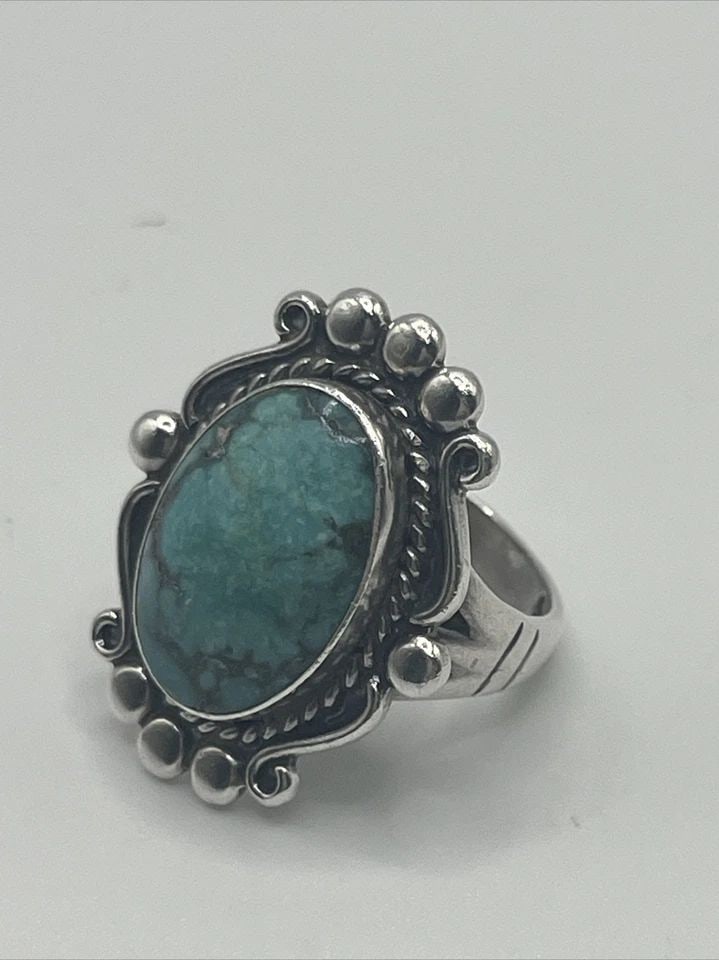 STERLING SILVER & TURQUOISE RING SIZE 6 (1 of 1)