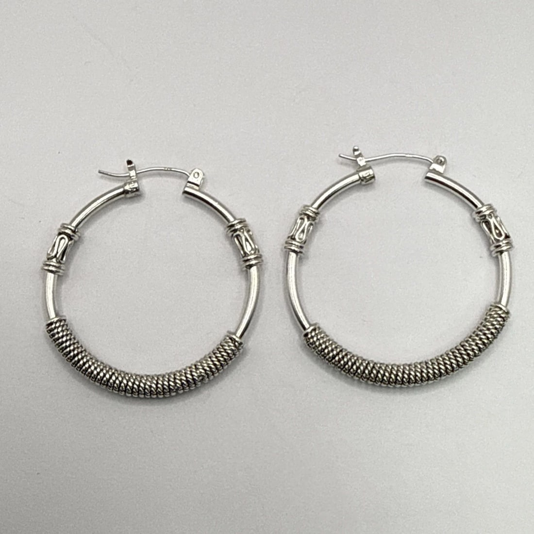 STERLING SILVER ROPE TWIST HOOP EARRINGS 11.2 GRAMS (1 of 2)