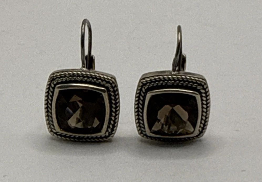 STERLING SILVER DROP EARRINGS WITH BROWN STONE (1 of 2)