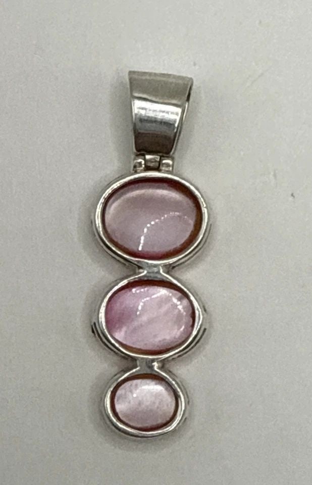 FLAT TIERED PINK SHELL CABOCHON PENDANT IN STERLING SILVER (1 of 1)