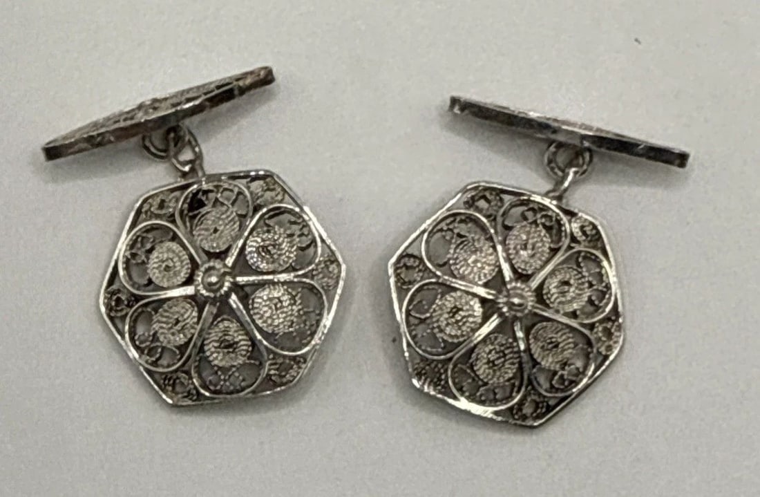 STERLING SILVER FILIGREE CUFFLINKS 6.1 GRAMS (1 of 2)