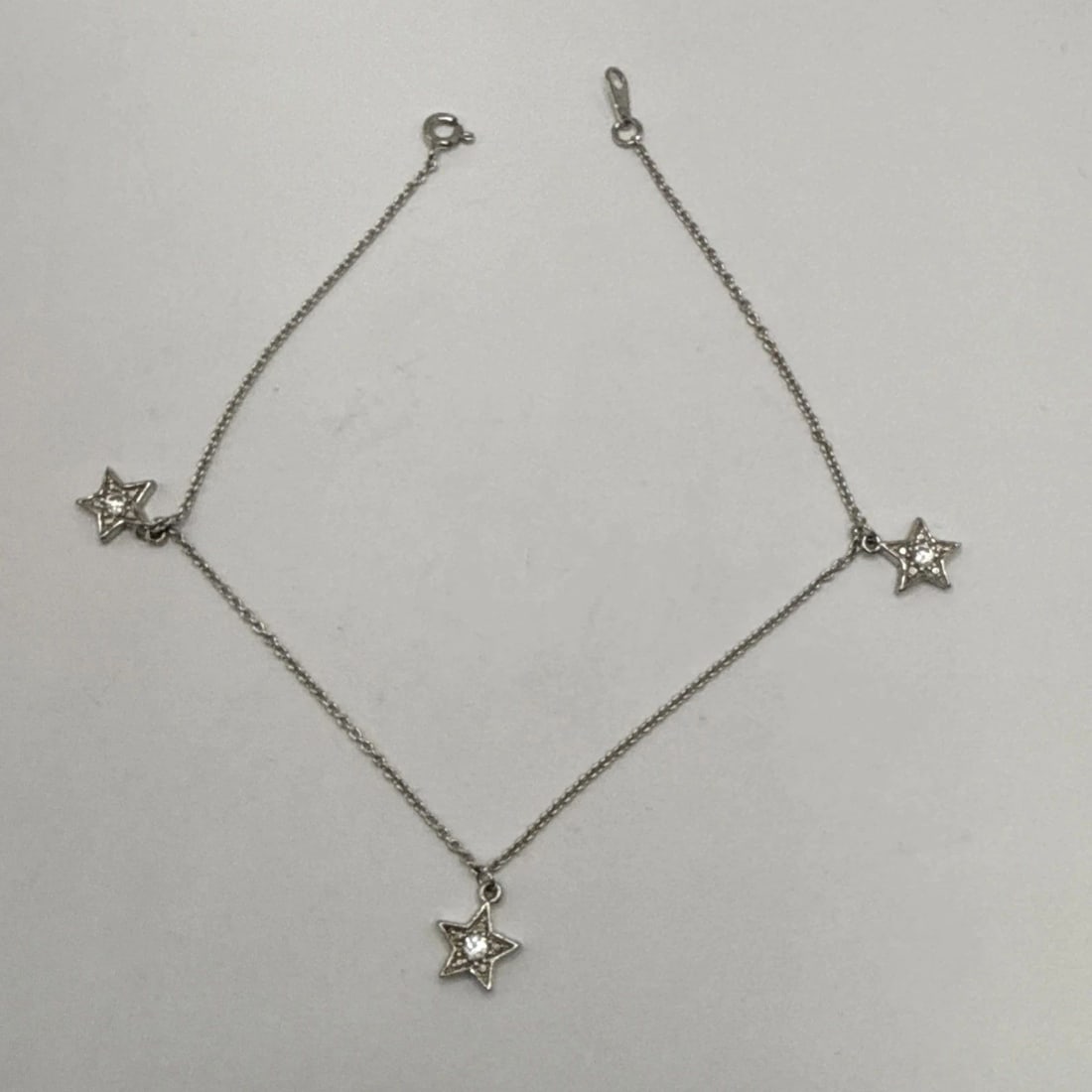 10" STERLING SILVER ANKLET WITH 3 COLORLESS STONE STARS (1 of 2)