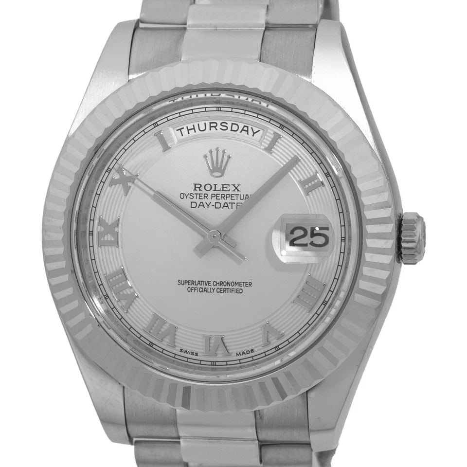ROLEX 18K WHITE GOLD 41MM ROLEX DAY DATE II PRESIDENT 218239 BOX WARRANTY MINTY (1 of 2)