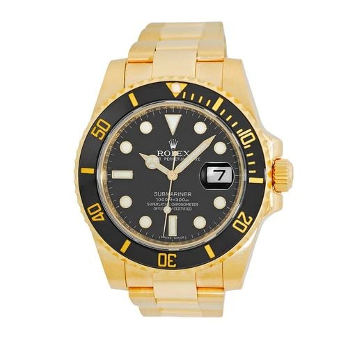ROLEX 18K YELLOW GOLD 40MM SUBMARINER CERAMIC DATE 116618 BOX WARRANTY MINTY (1 of 1)