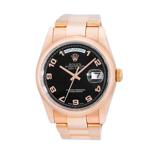 ROLEX 18K ROSE PINK GOLD 36MM DAY DATE PRESIDENT 118205 BOX WARRANTY 2003: ROLEX 18K Rose Gold 36mm Day Date 118205 Box Warranty 2003 Certified Pre-Owned Gent's 18K Rose Gold 36mm Rolex "Day-Date" Item #: CDC042503 BRAND Rolex Model: Day-Date Reference No: 118205 Case Measur