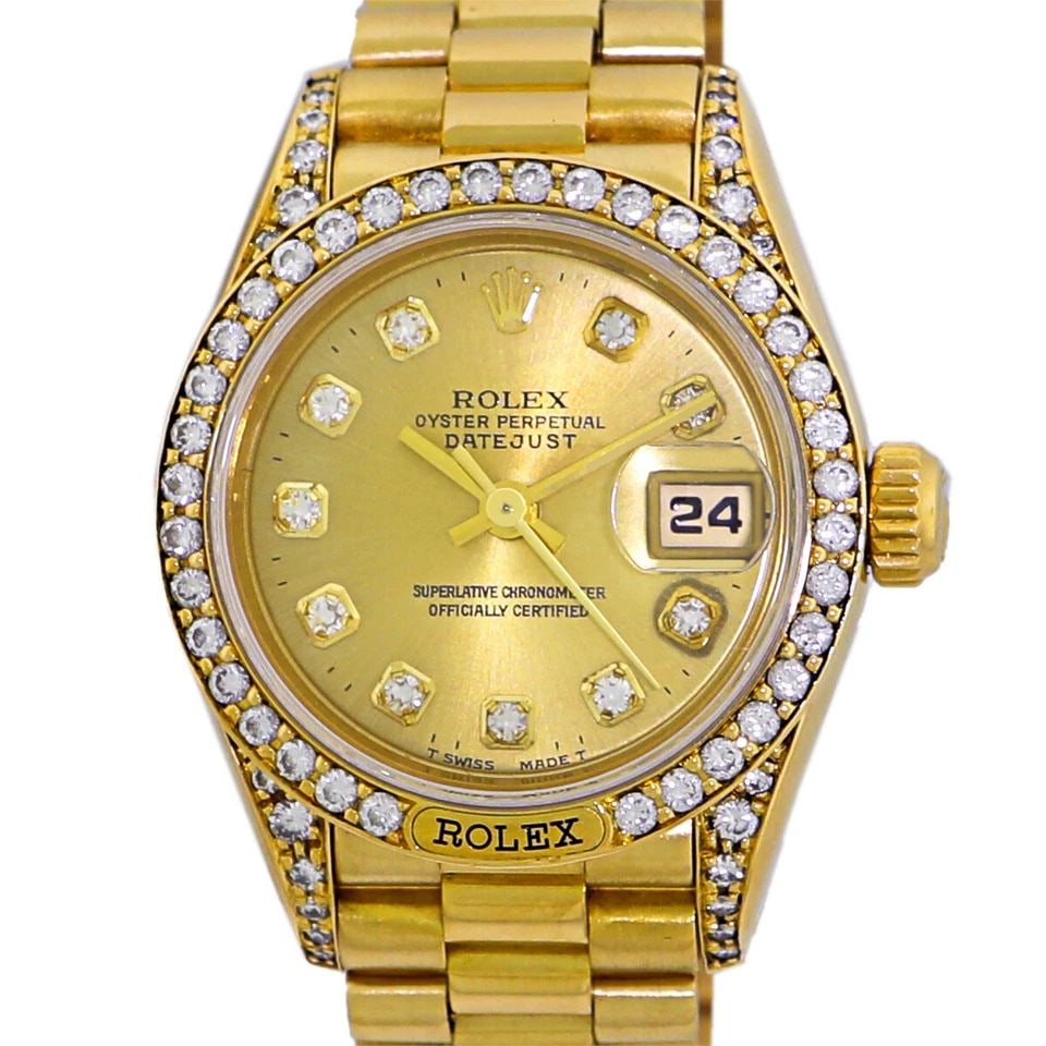 ROLEX LADY 18K YELLOW GOLD FACTORY DIAMOND PRESIDENT 69158 BOX WARRANTY MINTY: ROLEX LADY 18K YELLOW GOLD FACTORY DIAMOND PRESIDENT 69158 BOX WARRANTY MINTY ROLEX Lady Crown Collection 18K Yellow Gold Factory Diamond President 69158 Box Warranty MINTY Pre-Owned Lady's 18K Yellow