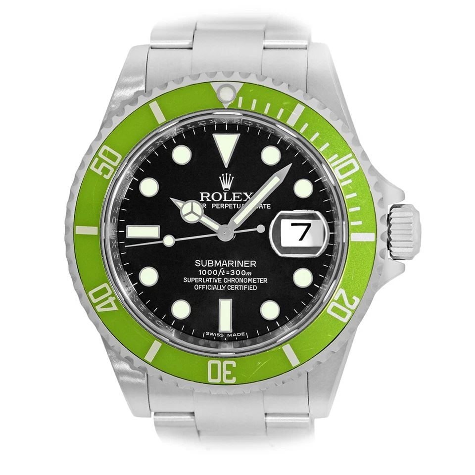 ROLEX STEEL 40MM SUBMARINER KERMIT DATE GREEN BEZEL 16610T BOX WARRANTY MINTY: ROLEX STEEL 40MM SUBMARINER KERMIT DATE GREEN BEZEL 16610T BOX WARRANTY MINTY ROLEX Stainless Steel 40mm Submariner Kermit Date Green Bezel 16610T Box Warranty MINTY Pre-Owned Gent's Stainless Steel 4