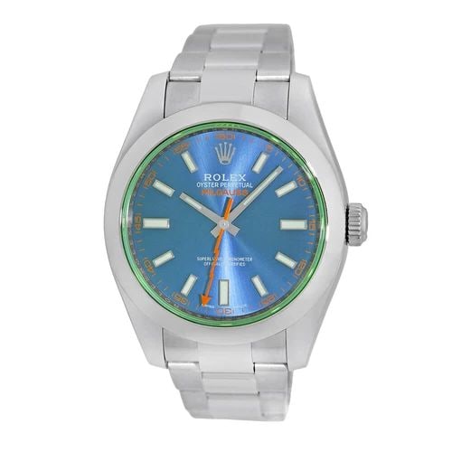 ROLEX STAINLESS STEEL 40MM MILGAUSS BLUE DIAL 116400 BOX WARRANTY: ROLEX STAINLESS STEEL 40MM MILGAUSS BLUE DIAL 116400 BOX WARRANTY BRAND: Rolex Model: Milgauss Reference No: 116400 Case Measurements: Case Diameter: 40mm Case Thickness: 13.2mm Water Resistance: 100m
