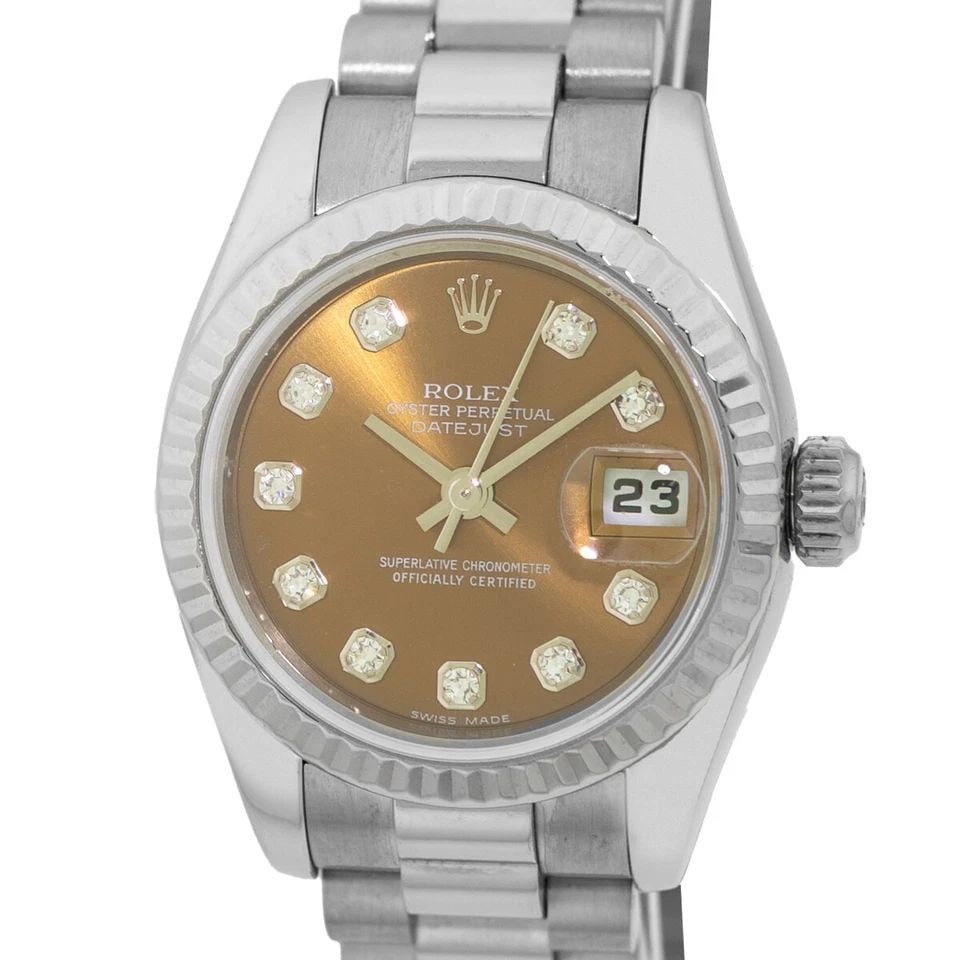 ROLEX 18K WHITE GOLD 26MM PRESIDENT DIAMONDS 179179 LIFETIME WARRANTY BOX MINTY: ROLEX 18K WHITE GOLD 26MM PRESIDENT DIAMONDS 179179 LIFETIMEWARRANTY BOX MINTY ROLEX 18K White Gold 26mm Diamond President 179179 Box Warranty MINTY Pre-Owned Lady's 18K White Gold 26mm Rolex "Preside