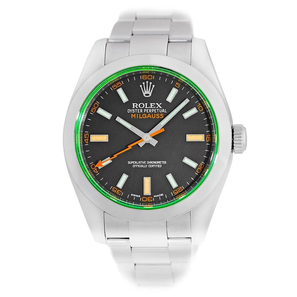 ROLEX STAINLESS STEEL 40MM MILGAUSS GREEN 116400GV BOX WARRANTY 2013 MINTY: ROLEX STAINLESS STEEL 40MM MILGAUSS GREEN 116400GV BOX WARRANTY 2008 MINTY ROLEX Stainless Steel 40mm Green Milgauss 116400GV Box Warranty 2008 Pre-Owned Gent's Stainless Steel 40mm Rolex "Milgauss" A