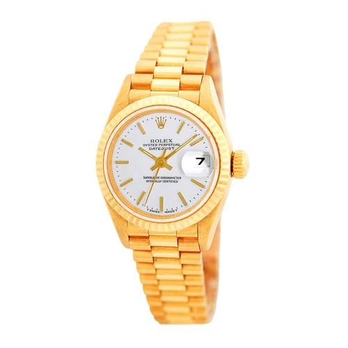 ROLEX 18K YELLOW GOLD 26MM PRESIDENT 69178 BOX LIFETIME WARRANTY: ROLEX 18K YELLOW GOLD 26MM PRESIDENT 69178 BOX WARRANTY ROLEX 18K Yellow Gold 26mm President 69178 BOX Pre-Owned Lady's 18K Yellow Gold 26mm Rolex "President" Brand: Rolex Model: President Case Measur