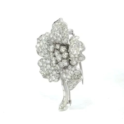 PLATINUM DIAMOND FLOWER PIN BROOCH 9 CARAT DIAMONDS (1 of 2)