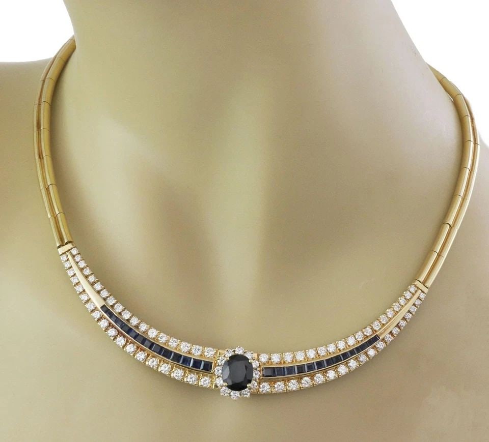 ESTATE 7CT DIAMOND SAPPHIRE 18K YELLOW GOLD COLLAR NECKLACE LIQUIDTION! (1 of 2)